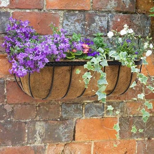 Garden Mile Garden Wall Mount Flower Trough 36'' Plant Holder Outdoor Plant Pot Planter with Wall Mount Wicker Flower Pot Basket Integral Coco Liner for Easy Planting