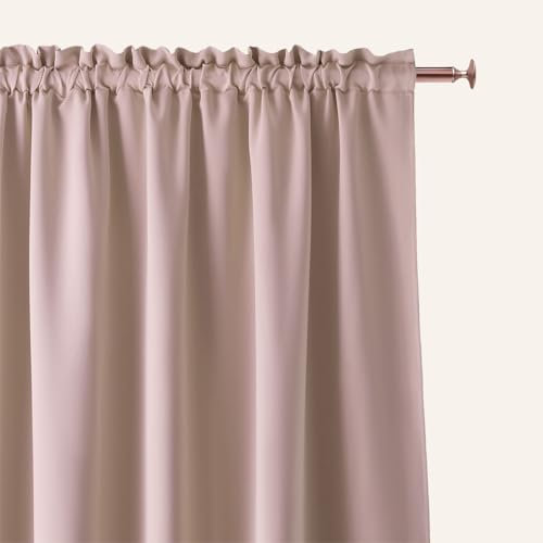 ROOM99 Tenda con nastro arricciato, Aura, 140 x 300 cm, larghezza x altezza, oscurante, decorazione moderna, per soggiorno, camera da letto, rosa cipria, 1 pezzo
