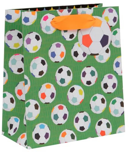 Glick Luxus-Geschenktüte, große Fußball-Geschenktüte, Feier-Geschenktüte, Geburtstagsgeschenktüte, Fußball-Geschenktüte für Jungen, 260 x 315 x 135 mm, Grün