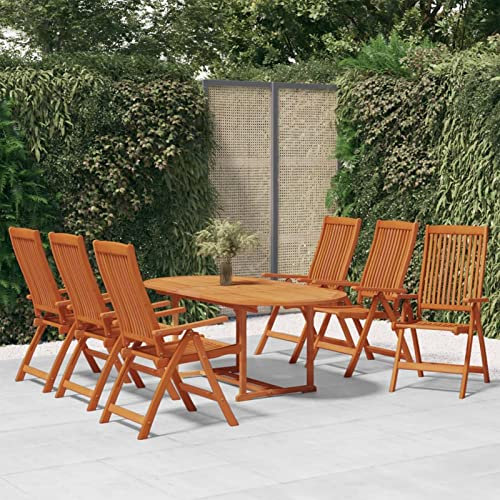 Gecheer 7-tlg. Garten-Essgruppe Sitzgruppe Gartenmöbel Set Sitzgruppe Garten Set Outdoormöbel Ausziehbarer Esstisch 6 Liegestühle Gartengarnitur Sitzgarnitur für Garten &Terrasse Massivholz Eukalyptus
