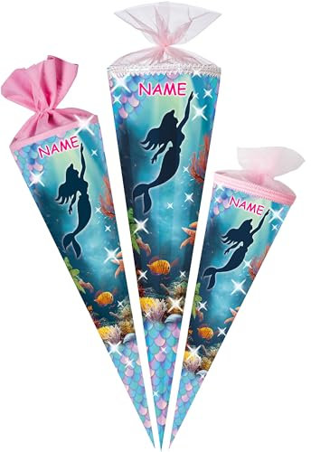 alles-meine.de GmbH Schultüte - mit 3D Glitzer - Effekt ! - Meerjungfrau - 35-85 cm - Größe wählbar - Spitze wählbar - inkl. Name - Zuckertüte - Tüll - oder Filzabschluß - ecki..