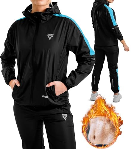 RDX Costume Sauna, Anti-Déchirure Survêtement avec Capuche, REACH OEKO TEX 100 CERTIFIÉ Combinaison Sudation Fitness Sweat à Capuche, Minceur D’entraînement Perte Poids Suit Sport Femme