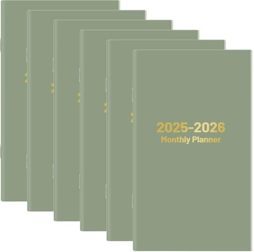 Sayglossy Taschenkalender 2025–2026 für Geldbörse, 8,9 x 15,2 cm, kleiner Monatskalender von Januar 2025 bis Dezember 2026, für Damen und Herren, Neujahrsgeschenke (grün), 6 Stück