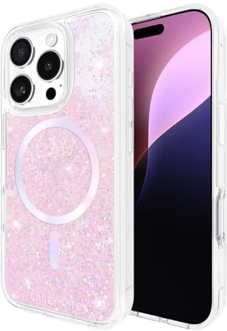 Case-Mate iPhone 16 Pro Case [Compatible with MagSafe] - Iridescent Liquid Glitter Phone Case with 12ft Drop Protection - Premium Magnetic Cover for iPhone 16 Pro - Soap Bubble Waterfall