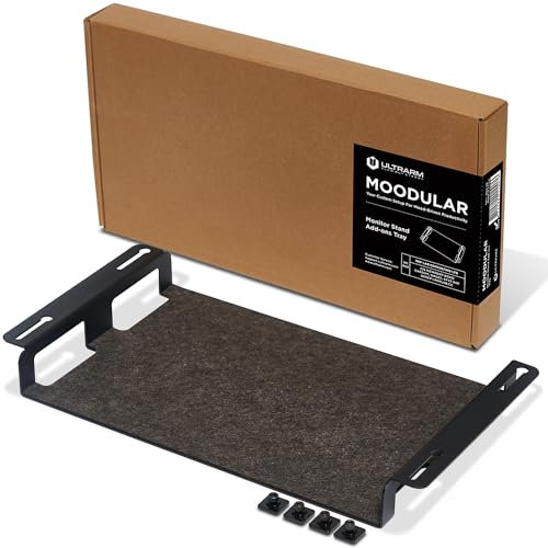 ULTRARM Moodular MSA-TR Support de moniteur en bois avec plateau de rangement [accessoire uniquement - Nécessite des rails coulissants Moodular en bois pour l'utilisation] Noir