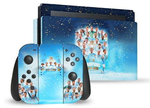 Head Case Designs Licenza Ufficiale Manchester City Man City FC Team Poster Campioni 2024 Vinile Sticker Gaming Pelle Adesivo Compatibile con Nintendo Switch Console & Dock & Joy-Con Controller Bundle
