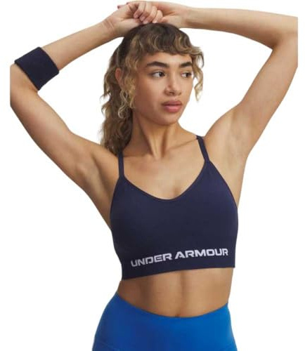 Under Armour Mujer Vanish Seamless Low Bra, Sujetador Deportivo de bajo Impacto para Entrenamiento, Yoga y Pilates, Top Deportivo de Gimnasio con Copas extraíblesWashed Navy / / White,MD