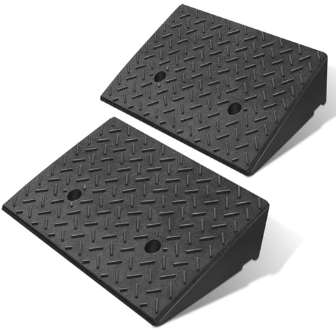 DNA Motoring 2pcs 5.3 Rise Rubber Curb Ramp Heavy Duty Loading Driveway Ramp Threshold Ramp 19.5 L x 13.6 W x 5.3 H for Loading Dock, Warehouse, Wheelchair, Motorcycles, Cars, TOOLS-00646