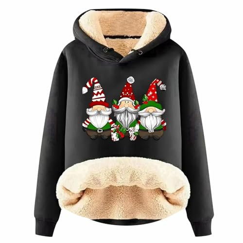 Cvanxluy Sweatjacke Damen schwarz XXL, Weihnachtspullover Damen Große Größen 5XL Hoodie Kapuzenpullover Fleece Warm Pullover Sweatshirt Winter Weihnachts Lustig Gefüttert Fleecepullover Sweatjacke
