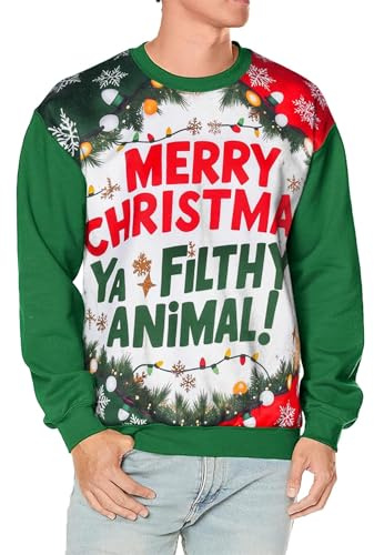A2Z Mens Women Jumper Merry Christmas Ya Filthy Animal Jumper Comfortable Pullover Long Sleeves Hoodies Top Xmas Festive Holiday Crew Neck Sweatshirt S-4XL