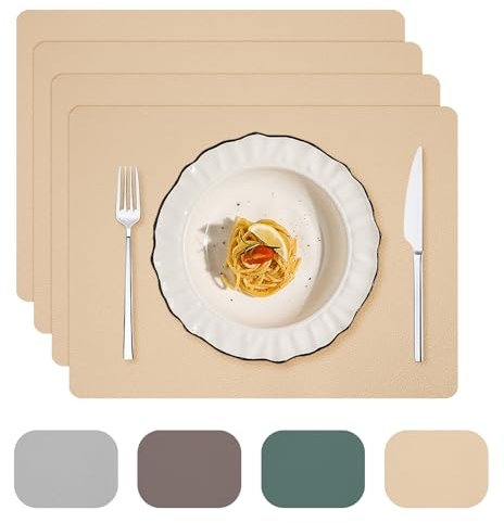 Platzsets(4er Stück), rutschfest Abwaschbar Tischsets, Silikon Abgrifffeste Hitzebeständig Platzdeckchen, Schmutzabweisend und Waschbare, Platz-Matten für Küche Speisetisch, Tischset Beige