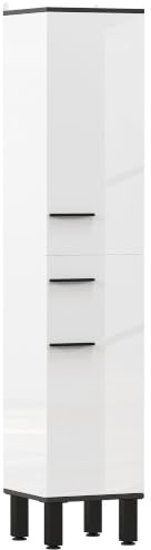 HOMCOM Columna de Baño con Cajón 2 Puertas Anti-vuelco 34x32x170 cm Blanco | Armario Alto de Baño, Estantes Ajustable
