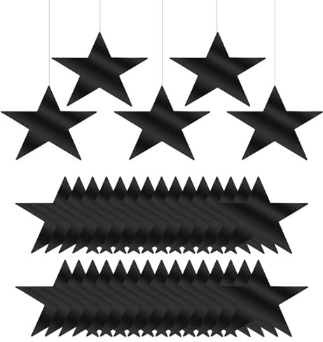 PATIKIL Große Stern-Ausschnitte, 80 Stück 6 Doppelseitig Bedruckte Papierstern-Dekoration Stern-Pappe-Ausschnitt Fünf Sterne-Ausschnitt für Hochzeit Filmnacht Party Dekoration, Schwarz