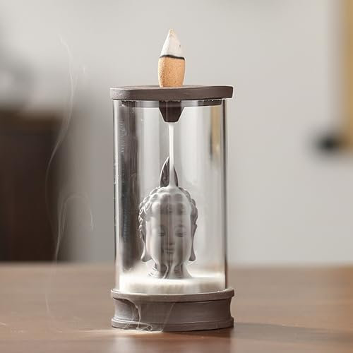 Gwezmxs Buddha Head Incense Cones Waterfall Incense Burner Incense Fountain for Room Decoration - 6.5 x 6.5 x 12.5 cm