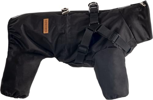 BT Bear Hundegeschirr, Regenmantel, verstellbar, 4 Beine, Hundejacke mit Geschirr, reflektierender Overall, wasserdichter Mantel für kleine und mittelgroße Hunde, Schwarz, Größe XL