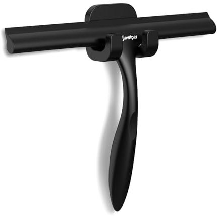 Anjinwiper Duschabzieher, Abzieher Dusche 10″, Streifenfreier Fensterabzieher für Dusche mit Halterung für Badezimmer Fenster Autoglas Spiegel, Schwarz