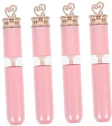 IWOWHERO 4Pcs Empty Lip Gloss Bottles Heart Shaped Small Lipstick DIY Tube Abs Makeup Container for Lip Oil Gloss and Dye Liquid for Travel