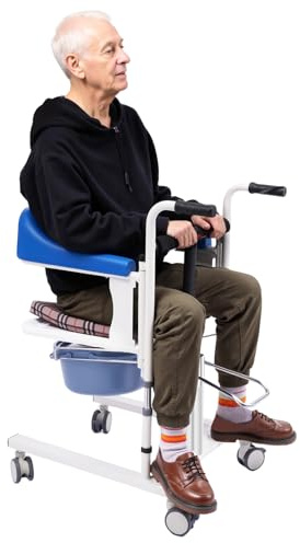 Patientenlifter Chaise de transfert hydraulique avec roulettes - Chaise de douche pour seniors - Avec siège divisé à 180° - Fauteuil roulant pour malades, personnes âgées, handicapées et enceintes