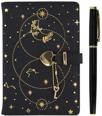 Ziyonix A5 Cuore Lucchetto Diario Notebook con Chiave, 192 Pagine Diario in Pelle Vintage con Serratura Starry in Pelle con Blocco Notebook diario Ragazze Blocco Segreto con Penna per Ragazze Ragazzi