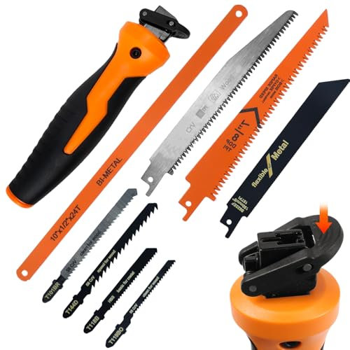 8 in 1 Metallsäge Set, Mini Säge Set für den DIY mit 8 austauschbaren Blättern, Selbstverriegelndes Design & Ergonomischer Griff, Kleine Säge zum Schneiden von Holz, Kunststoff, Sperrholz