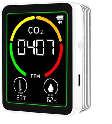 3-in-1 Raumluftqualitätsmonitor Kohlendioxid-Detektor Temperatur Luftfeuchtigkeitssensor mit LCD-Display 1200 mAh Akku für Zuhause, Büro, Schule, Krankenhaus (weiß)