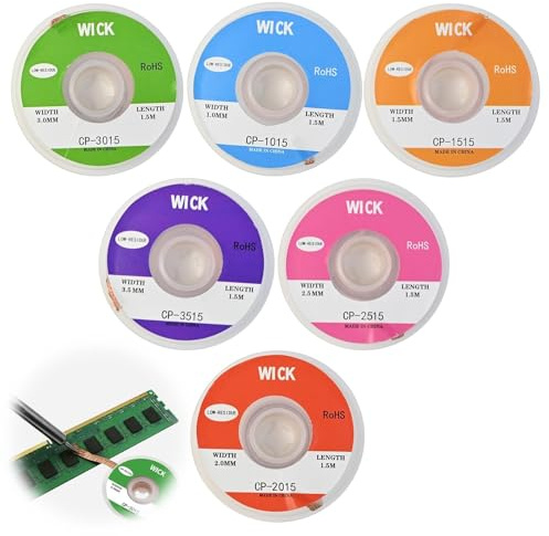 6 Stück Entlötgeflecht, Desoldering Wire, Ideal zum Entlöten und Entfernen von Lötzinn an Lötstellen, Hohe Wärmeleitfähigkeit Lötlitze, 1.5M Kupferdraht (1.0/1.5/2.0/2.5/3.0/3.5mm)