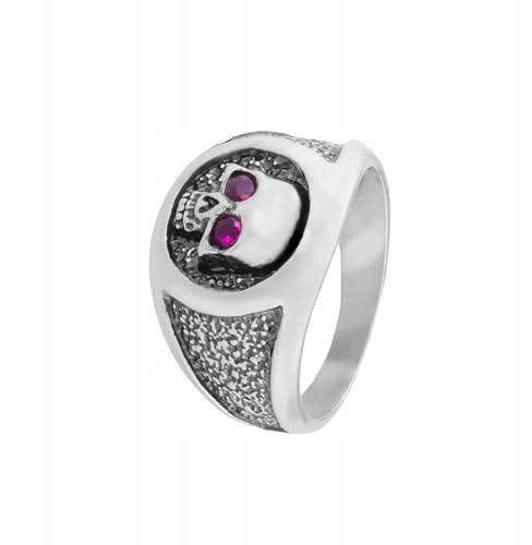 Ulex Premium 925 Sterling Silber Ringe Herren Siegelring Totenkopf Rote Augen Zirkonia Poliert Oxidiert Gothic Rock Trend Schmuck Größe 61