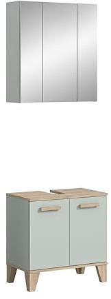 xonox.home – 2 TLG. Badkombination Star 60x190x34 cm Hellgrün und Eiche hell Nachbildung – Ideal für Gäste-WC oder kleine Bäder – Kompakte Lösung im modernen Skandi-Look – Praktisch und Dekorativ