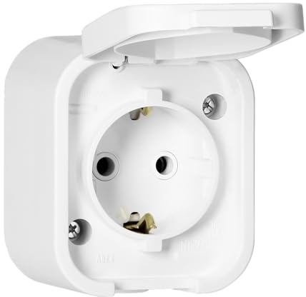 Miratic Aufputz Steckdose Typ F Schuko IP54 16A - Einzelne Feuchtraum Steckdose Aufputz Spritzwassergeschützt Mit Klappe Für Garagen Werkstätten Industrieanlagen (Weiß)