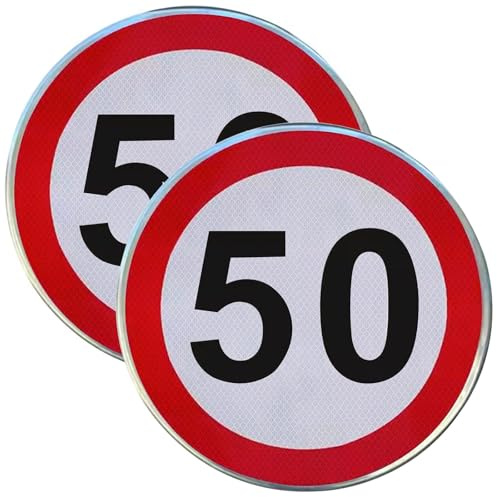Segnale di limite di velocità 5 Km/h - 2 pezzi, Disco Limitazione velocità camion 100 Km/h, segnale in alluminio resistente alle intemperie, resistente allo sbiadimento (50 Km Orari, 60cm)