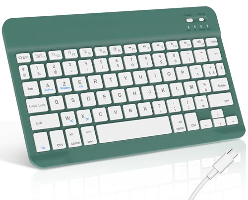 FOGARI Clavier sans Fil 10 Pouces - Léger Ultra-Fin | Clavier Bluetooth AZERTY Français pour iPad, Android Tablette Samsung etc, Vert Foncé