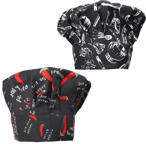 LALADEFIEE Gorros de Cocina para Hombre, Tela Cómoda y Transpirable, Estampados Originales, Pack de 2, Uso Profesional en Cocinas y Catering