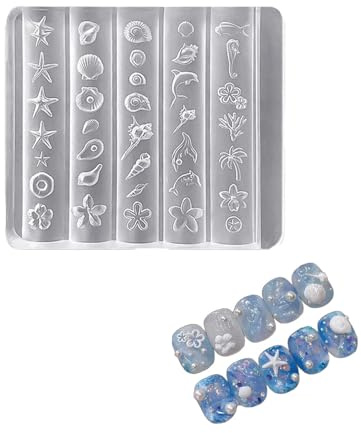 QEQSHQO Moule Silicone 3D Nail Art Motif Océan, 1 Pièce, Pochoir Réutilisable pour Ongles Gel DIY | Créez des Charmes Marins uniques & Décorations 3D professionnelles à la maison.