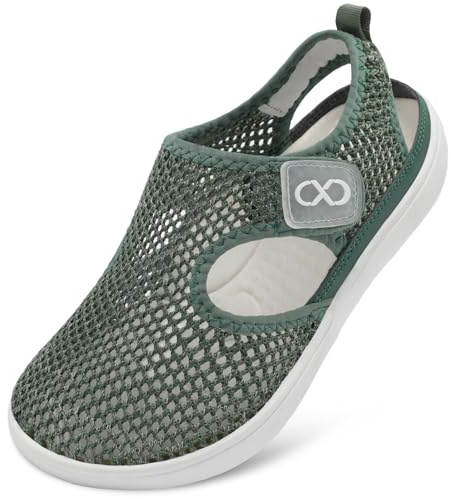 JOINFREE Womens Summer Shoes Wide Fit Mesh Breathable Walking Shoes Adjustable Strap Sandals for Elderly Seniors Anti Slip Rubber Sole Lightweight Comfort Fit Trainers Dark Green