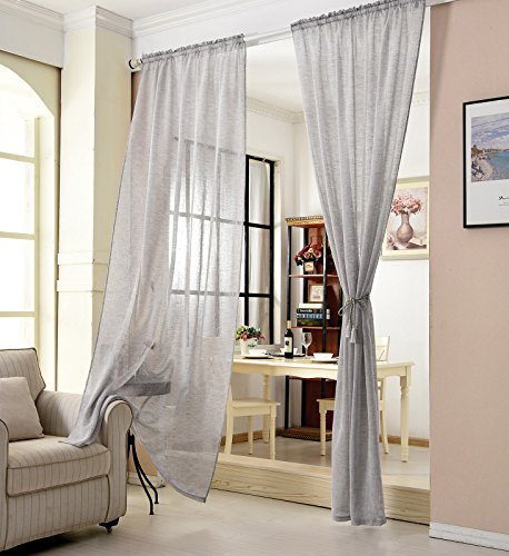 WOLTU Gardinen, Leinenvorhang für Wohnzimmer Kinderzimmer Schlafzimmer, mit Kräuselband, transparent, 140 x 225 cm, Hellgrau