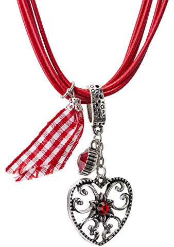 Trachtenkette Alpenherz eleganter und funkelnder Edelweiss Anhänger mit Strass - Trachtenschmuck Kette für Dirndl und Lederhose (Rot)