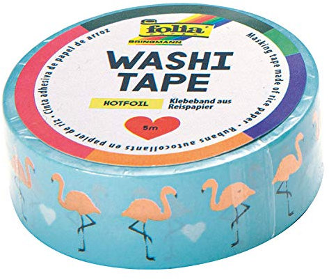folia 26102 - Washi Tape, Klebeband aus Reispapier, Hotfoil rosegold Flamingos, 1 Rolle ca. 5 m x 15 mm - ideal zum Verzieren und Dekorieren