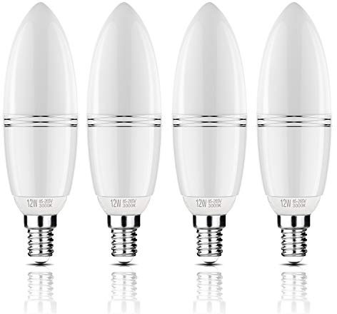 YIIZON ampoules Bougie à LED E14 12W, 100W Ampoule à incandescence équivalent, 3000K Blanc Chaud, 1200LM, Cri>80 +, Petit culot à vis, non dimmable, Chandelier ampoules LED(4 PCS)