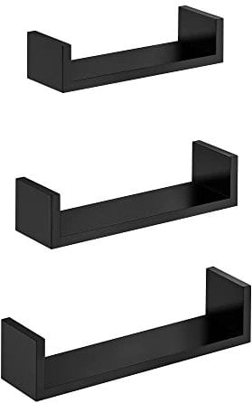 SONGMICS Wandregal, 3er Set, Schweberegal, 30/35/40 cm, Regal zur Wandmontage, jeweils bis 10 kg belastbar, für Wohnzimmer, Arbeitszimmer, Badezimmer, Küche, schwarz LWS40BK