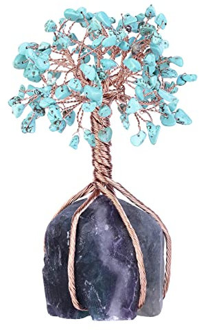 mookaitedecor Howlith grün türkis Kristall Baum, Rohkristalle Fluorit Basis Bonsai Baum für Reichtum und Glück