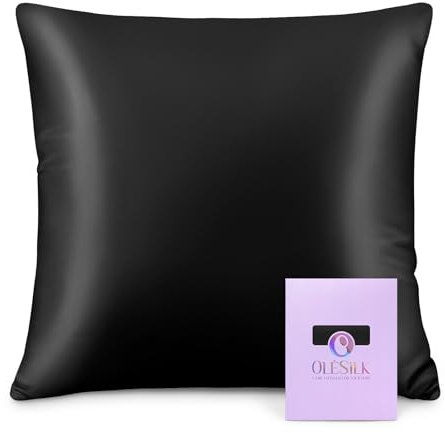 OLESILK Seide Kissenbezug Kissenhülle Haar- und Hautpflege mit Reißverschluss 16 Momme 1 Stück Schwarz 80x80cm