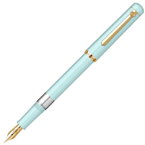 Scrikss 419 Fountain Pen, Classic Piston-Fill Design, 23K Gold-Plated Trim, Stainless Steel Nib, Ink Window, Luxury Box (Mint)