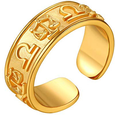 FindChic gold Herren Damen Fingerring Retro Fingerring mit Sternzeichen Waage Design Bandring Partnerring Freundschaftsring kostenlos Schmuckbox