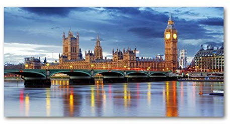 Tulup Glas-Bild Wandbild aus Glas - Wandkunst - Wandbild hinter gehärtetem Sicherheitsglas - Dekorative Wand für Küche & Wohnzimmer 120x60 - Sehenswürdigkeiten & Architektur - Themse London - Blau