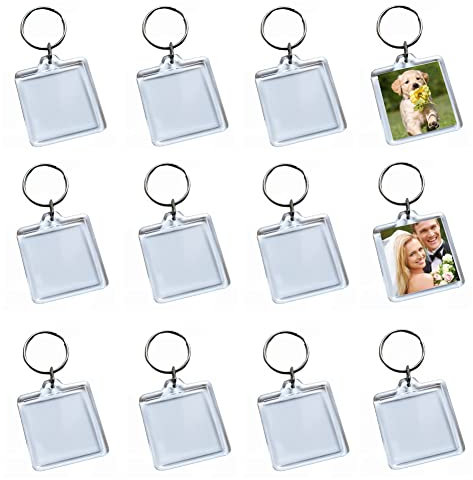 Lot de 25 porte-clés en acrylique transparent avec cadre photo carré