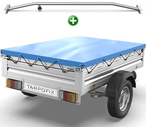 Tarpofix® Anhängerplane 257,5x134,5 cm + 1X Planenbügel | PVC PLANENMATERIAL Flachplane | Verstärkte Stema Anhänger Plane für 1300kg PKW Hänger | Anhänger Zubehör Abdeckplane + Flachplanenbügel
