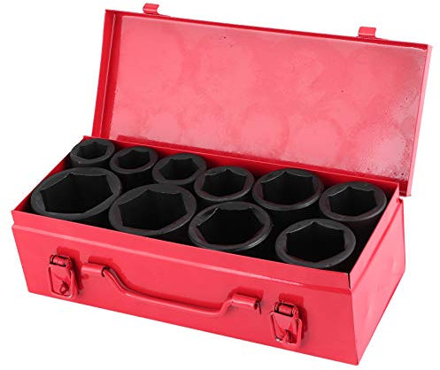 3/4 Hex Bit Socket Set, 10Pcs Deep Impact Sockets Metric Drive Tool Set Garage Workshop 22-50mm, 6-Point Deep Impact Hex Socket Drive in Case, Portable Auto Car Tool Set