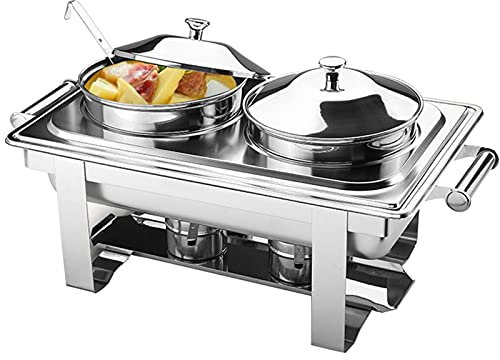Chafing Dish Buffet Set, 9L Stainless Steel Soup Server Food Warmer Steam Table with Two Round Soup Pots, Fuel Heating for Catering and Restaurants