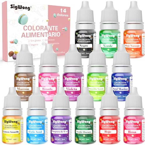Colorante alimentario 14 * 6ml, Colorante Alimentario Alta Concentración Liquid Set para Colorear los Bebidas Pasteles Galletas Macaron Fondant