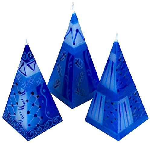 Afrika-Deko 3er Kerzenset Feruzi handbemalte Pyramidenkerzen aus Afrika handgefertigte afrikanische Pyramiden Kerze in Verschiedene Designs